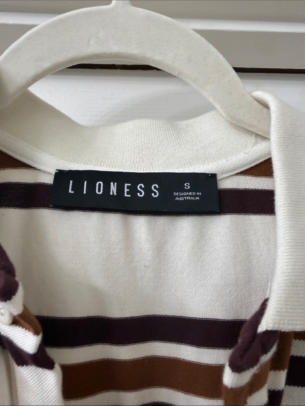 Lioness Cream, Brown & Dark Brown Striped Long-Sleeve Polo - Picture 2 of 2